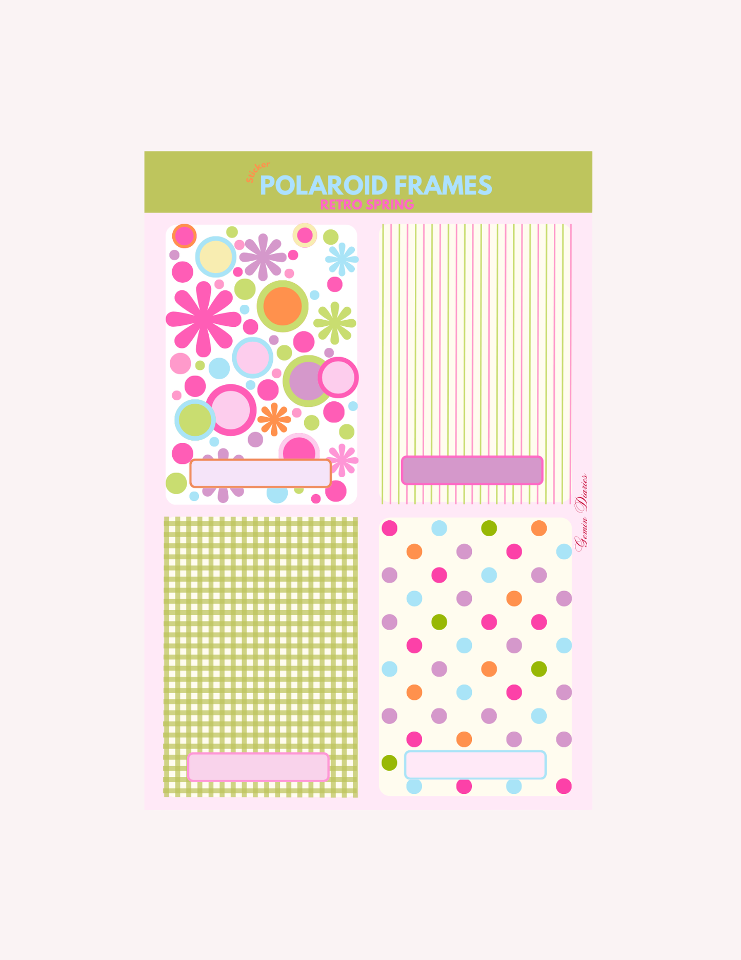 Retro Spring Polaroid Frame Sticker