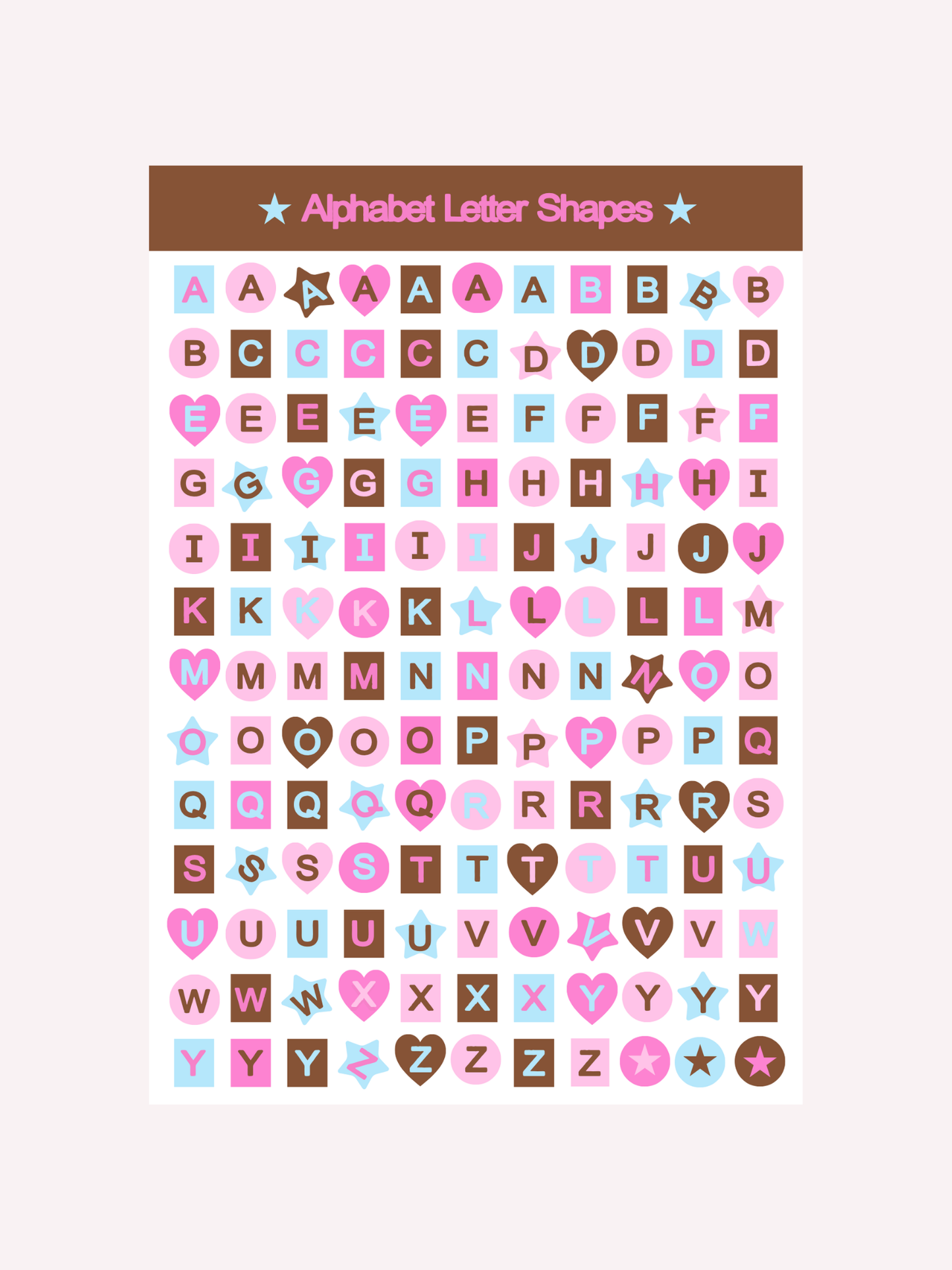Brown + Pink Shapes Alphabet Letters