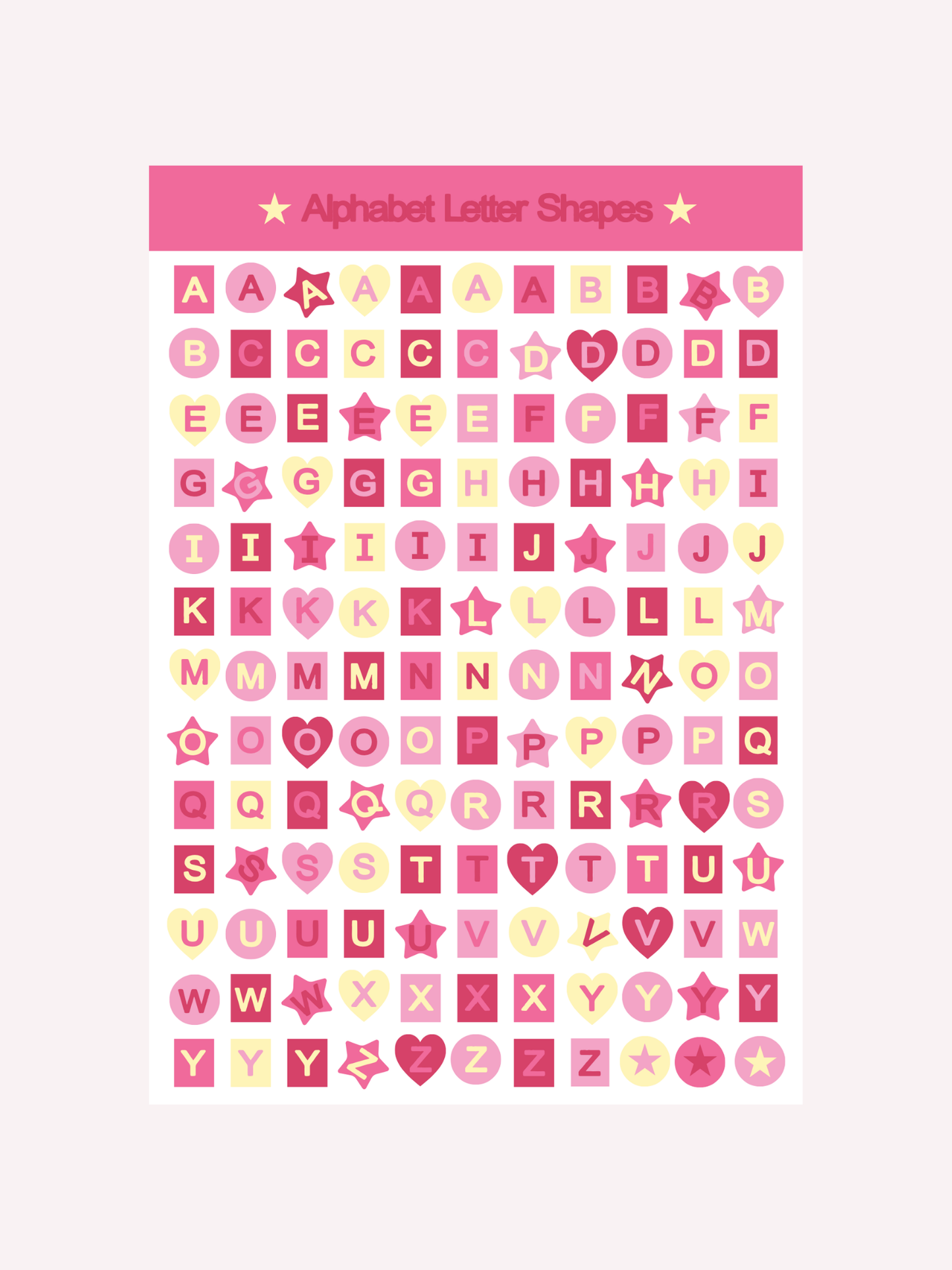 Pink + Yellow Shapes Alphabet Letters