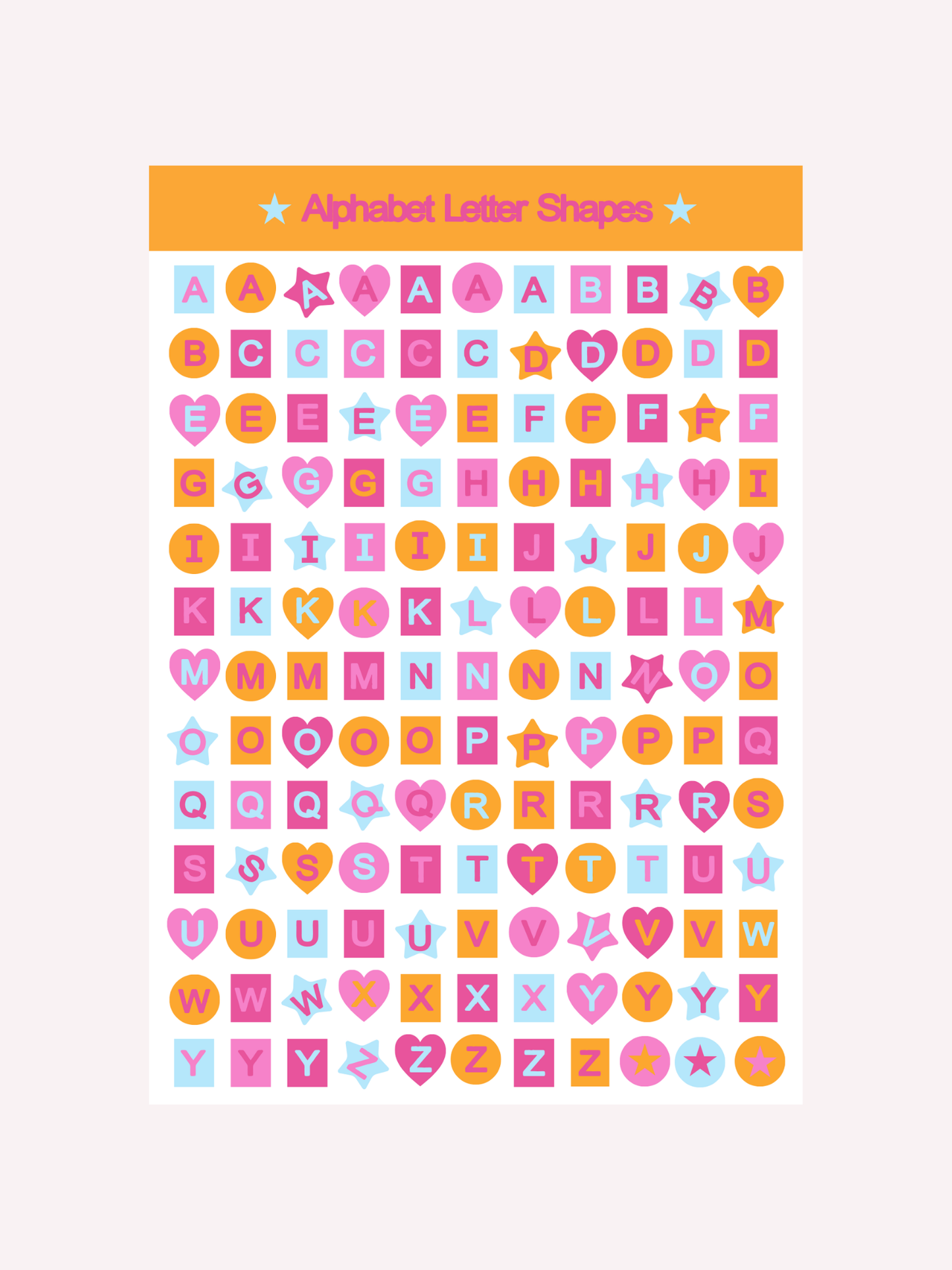 Orange + Pink Shapes Alphabet Letters